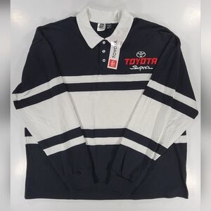 Toyota Supra Rugby Striped Polo Shirt Men's Large Black White Long Sleeve NWT